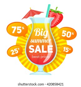 Cocktail and price offers. Summer sale vector illustration. Easy to edit design template.