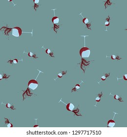 Cocktail print. Wine glass with red wine with splashes seamles pattern