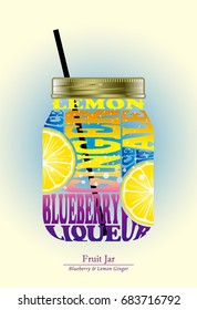 Cocktail recipe, Fruit Jar, Blueberry & Lemon Ginger, Typography