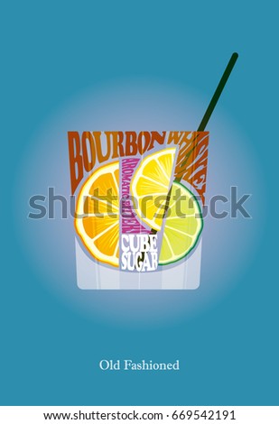cocktail recipe for Old fashioned,typography