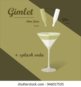 Cocktail recipe vector  gimlet . Illustration of the menu bar