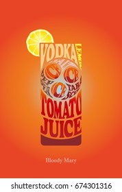cocktail recipe,Bloody mary,typography