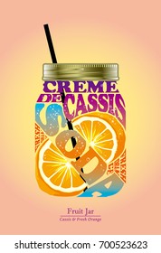 cocktail recipe,Fruit Jar,Cassis & fresh Orange,typography