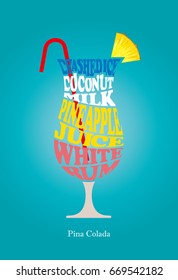 cocktail recipe,pina colada,typography