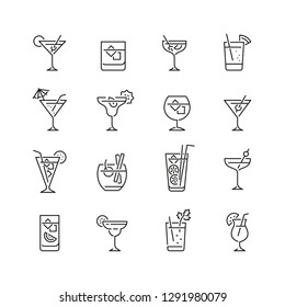 Cocktail Related Icons: Thin Vector Icon Set, Black And White Kit