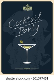 Cocktail retro poster with martini. Summer card