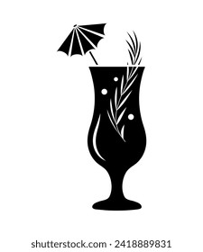 Cocktail with rosemary and cranberries. Vector icon.