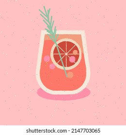 Cocktail with rosemary and grapefruit. Vector illustration