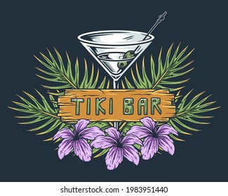 Cocktail sammer hawaii surf for tiki bar. Traditional ethnic surfing of hawaiian