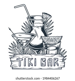 Cocktail sammer hawaii surf for tiki bar. Traditional ethnic surfing of hawaiian