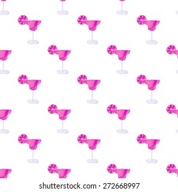 Cocktail. Seamless pattern with glasses. Hand-drawn background. Vector illustration. Real watercolor drawing