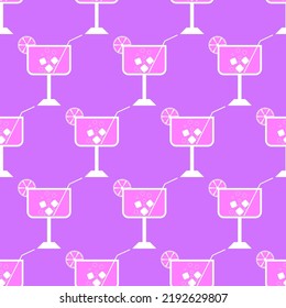 Cocktail seamless pattern. Icons of alcohol drink with cocktail straw and slice lemon. Cocktail party background. Modern design for print on wrapping paper, wallpaper, packaging. Vector illustration