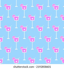 Cocktail Seamless Pattern. Icons Of Alcohol Drink With Cocktail Straw And Slice Lemon. Cocktail Party Background. Modern Design For Print On Wrapping Paper, Wallpaper, Packaging. Vector Illustration