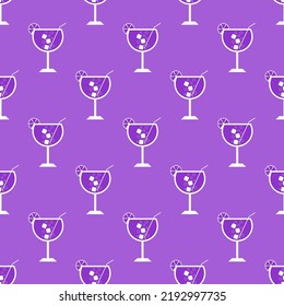 Cocktail Seamless Pattern. Icons Of Alcohol Drink With Cocktail Straw And Slice Lemon. Cocktail Party Background. Modern Design For Print On Wrapping Paper, Wallpaper, Packaging. Vector Illustration