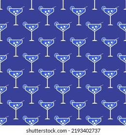 Cocktail Seamless Pattern. Icons Of Alcohol Drink With Cocktail Straw And Slice Lemon. Cocktail Party Background. Modern Design For Print On Wrapping Paper, Wallpaper, Packaging. Vector Illustration