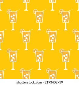 Cocktail Seamless Pattern. Icons Of Alcohol Drink With Cocktail Straw And Slice Lemon. Cocktail Party Background. Modern Design For Print On Wrapping Paper, Wallpaper, Packaging. Vector Illustration