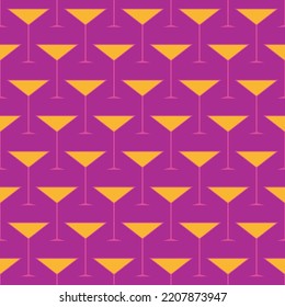 Cocktail seamless pattern. Icons of alcohol drink in pop art color palette. Cocktail party background. Modern design for print on fabric, wrapping paper, wallpaper, packaging. Vector illustration
