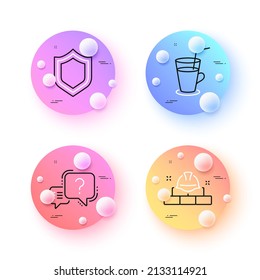 Iconos de línea mínimos para cócteles, seguridad y preguntas. botones de esferas o bolas 3d. Iconos de ladrillos de construcción. Para web, aplicación, impresión. Bebida fresca, escudo de protección, Concurso de Prueba. Vector