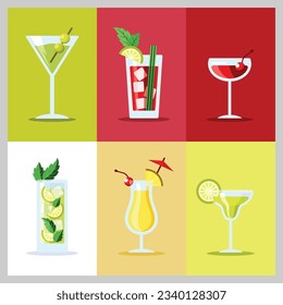 cocktail selection flat vector illustration