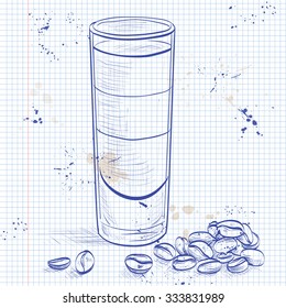 Cocktail served at bar with Kahlua, Baileys, Cointreau B-52 on a notebook page