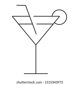 Cocktail served on a triangular, martini glass. Vector illustration in black and white. Icon for websites or mobile applications.