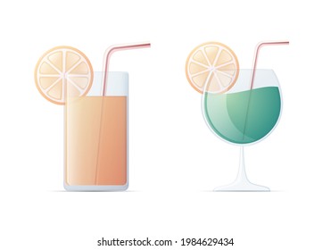 Cocktail set. Colored vector flat illustration. Isolated on white background.