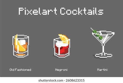 Cocktail Set Complete Chart
Negroni Old Fashioned Martini
Game Sprite Pixelart Pixelated Pixel Art Illustration Drawing 