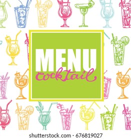 Cocktail set. Elements for the graphic design of the menu bars, restaurants, invitations, announcements. Hand drawn sketch set of alcoholic cocktails. vector illustration. Bar menu. Cocktail menu