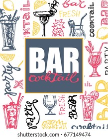 Cocktail set. Elements for the graphic design of the menu bars, restaurants, invitations, announcements. Hand drawn sketch set of alcoholic cocktails. vector illustration. Bar menu. Cocktail menu