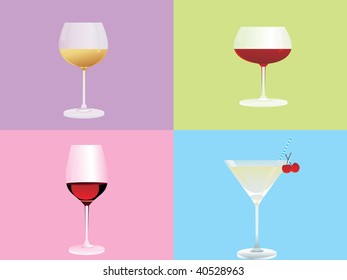 Cocktailset mit vier verschiedenen Marken, Illustration