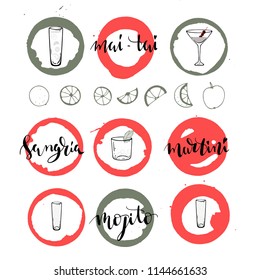 Cocktail set made in vector. Illustration of cocktails with names