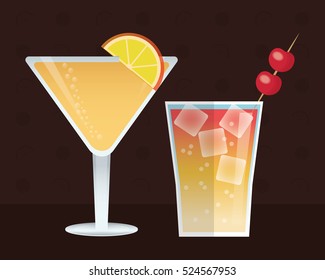 cocktail set trendy drinks dark background