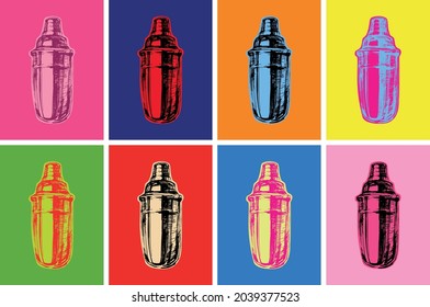 Cocktail shaker. Bartender. Hand Drawn Vector Illustration Pop Art Style.