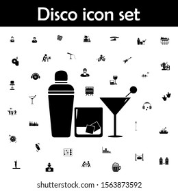 Cocktail shaker and a cocktail glasses icon. Disco icons universal set for web and mobile
