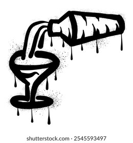 Cocktail shaker pouring drink into glass with black spray paint graffiti