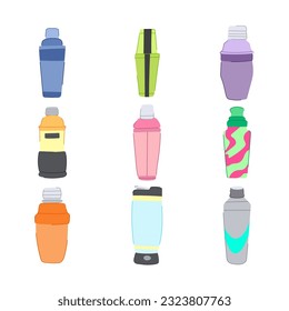 cocktail shaker set cartoon. bar drink, alcohol beverage, party mixer, mix metal cocktail shaker sign. isolated symbol vector illustration