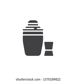 Cocktail shaker and shot glass vector icon. filled flat sign for mobile concept and web design. Bar accessories for making cocktail glyph icon. Symbol, logo illustration. Vector graphics