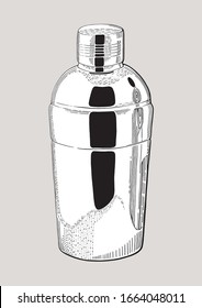 Cocktail shaker in vector engraved illustration, isolated. Vintage stylised drawing.