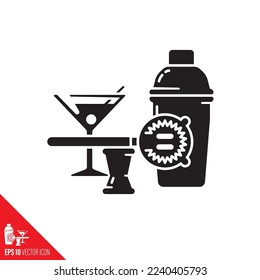Cocktail shaking equipment vector outline icon. Drinks and bartenders tools symbol