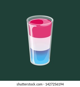 Cocktail shot glass of three layered jelly isolated on dark background.