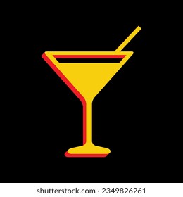 Cocktail sign illustration. 3D Extruded Yellow Icon with Red Sides a Black background. Illustration.