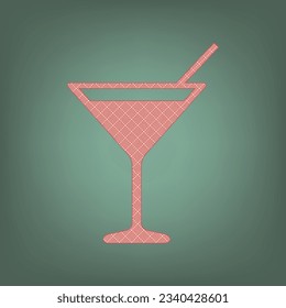 Cocktail sign illustration. Apricot Icon with Brick Red parquet floor graphic pattern on a Ebony background. Feldgrau. Green. Illustration.