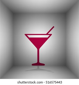 Cocktail sign illustration. Bordo icon with shadow in the room.