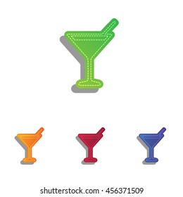 Cocktail sign illustration. Colorfull applique icons set.