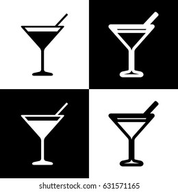 Cocktail sign illustration. Vector. Black and white icons and line icon on chess board.
