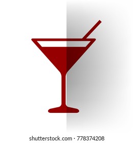 Cocktail sign illustration. Vector. Bordo icon on white bending paper background.