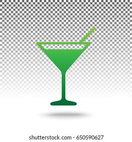 Cocktail sign illustration. Vector. Green gradient icon with shadow at bottom on transparent and white background.