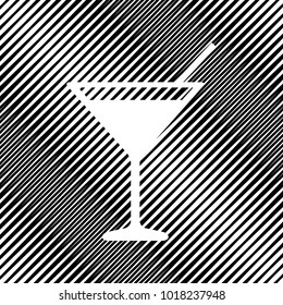 Cocktail sign illustration. Vector. Icon. Hole in moire background.