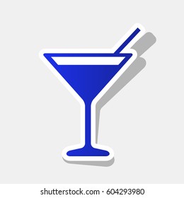 Cocktail sign illustration. Vector. New year bluish icon with outside stroke and gray shadow on light gray background.