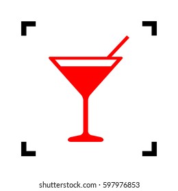Cocktail sign illustration. Vector. Red icon inside black focus corners on white background. Isolated.
